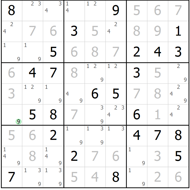 Position des candidats pour la solution de la Gr 44 page 47 du magazine de sudoku Maestro n° 101