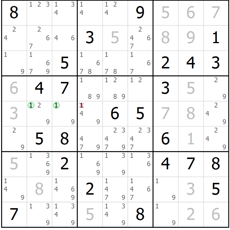 Position des candidats pour la solution de la Gr 44 page 47 du magazine de sudoku Maestro n° 101