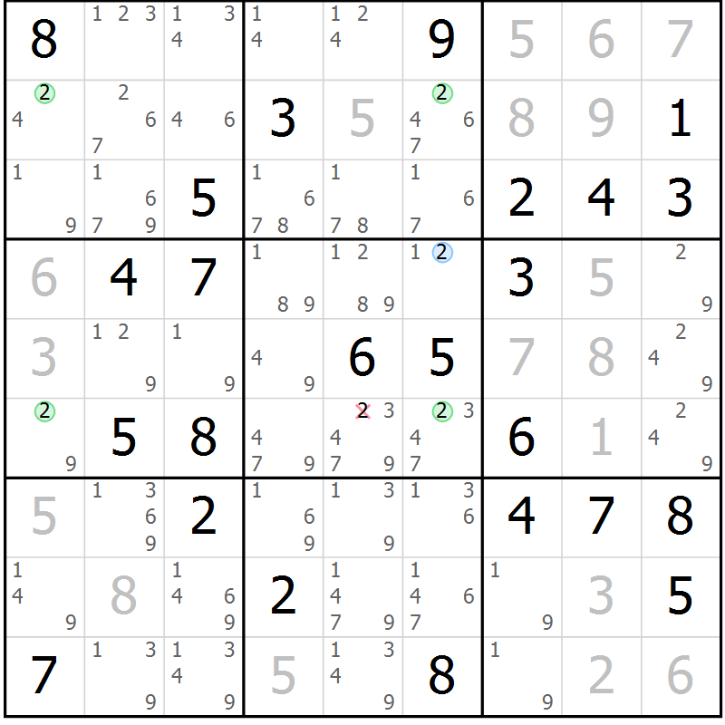 Position des candidats pour la solution de la Gr 44 page 47 du magazine de sudoku Maestro n° 101
