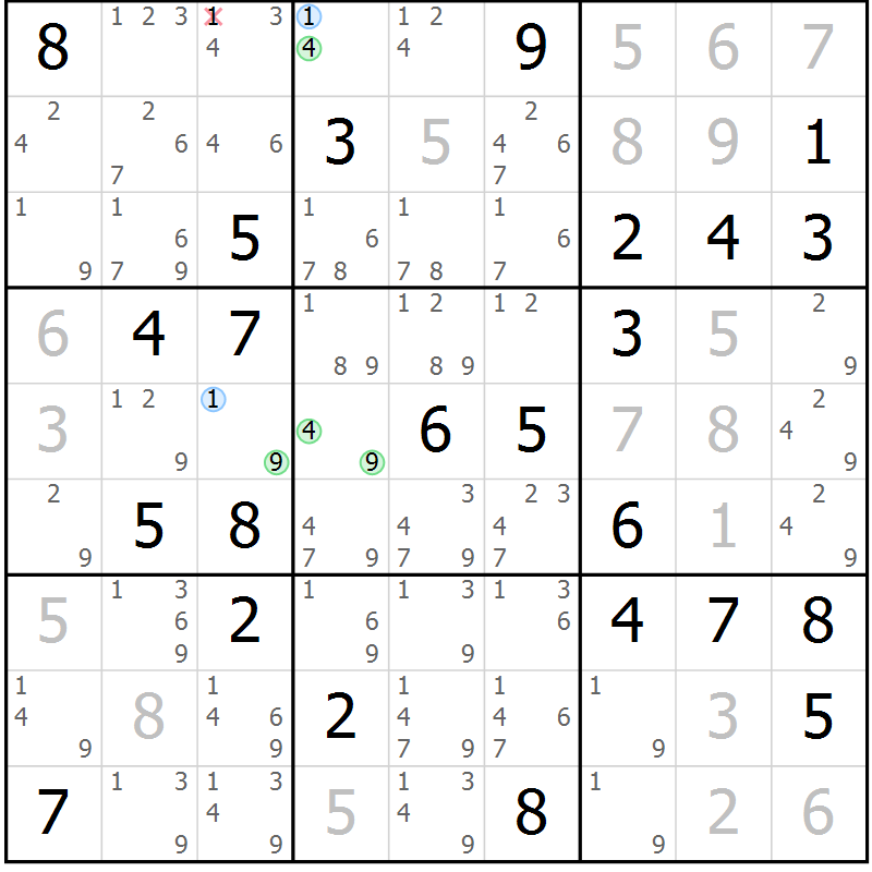 Position des candidats pour la solution de la Gr 44 page 47 du magazine de sudoku Maestro n° 101