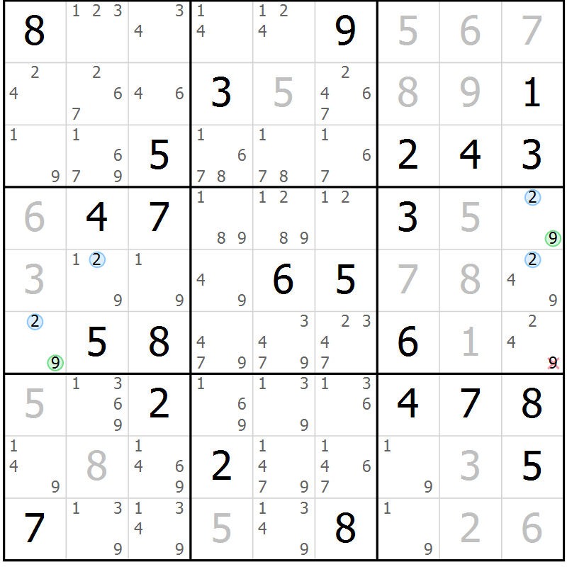 Position des candidats pour la solution de la Gr 44 page 47 du magazine de sudoku Maestro n° 101