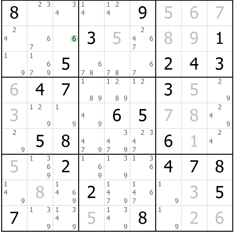 Position des candidats pour la solution de la Gr 44 page 47 du magazine de sudoku Maestro n° 101