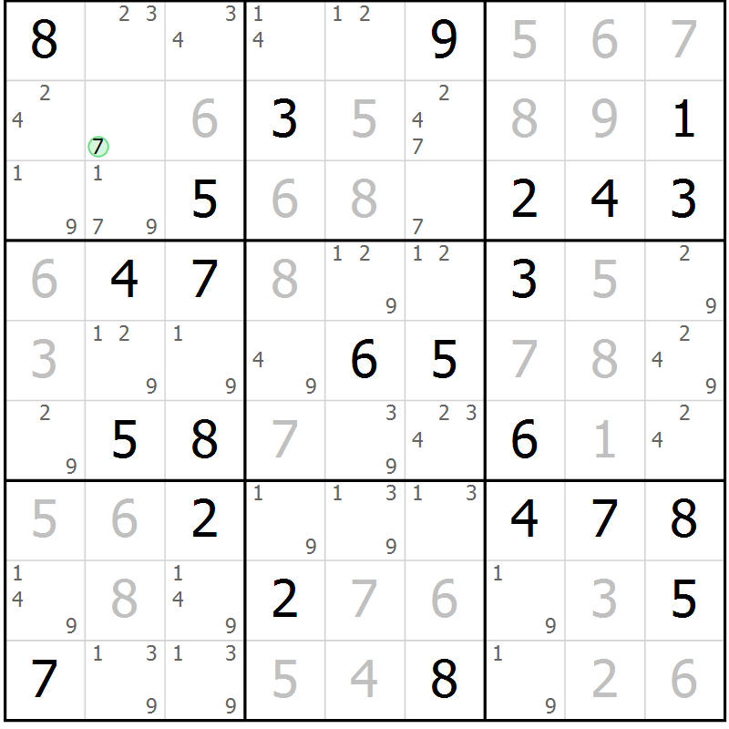 Position des candidats pour la solution de la Gr 44 page 47 du magazine de sudoku Maestro n° 101