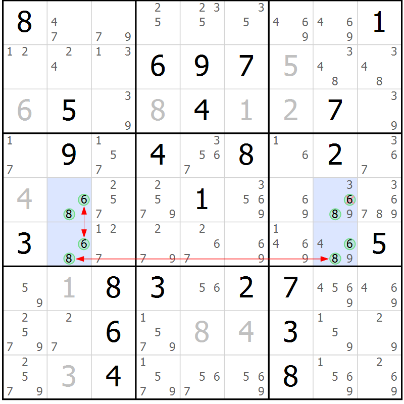 Position des candidats pour la solution de la Gr 45 page 48 du magazine de sudoku Maestro n° 101