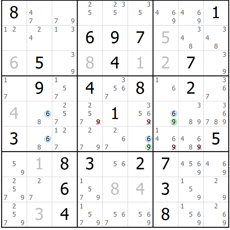 Position des candidats pour la solution de la Gr 45 page 48 du magazine de sudoku Maestro n° 101