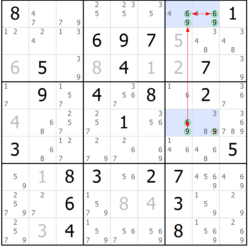 Position des candidats pour la solution de la Gr 45 page 48 du magazine de sudoku Maestro n° 101
