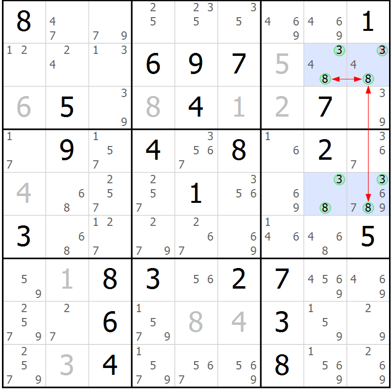 Position des candidats pour la solution de la Gr 45 page 48 du magazine de sudoku Maestro n° 101