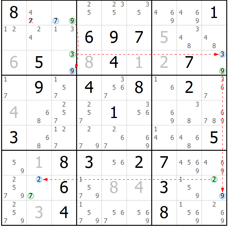 Position des candidats pour la solution de la Gr 45 page 48 du magazine de sudoku Maestro n° 101