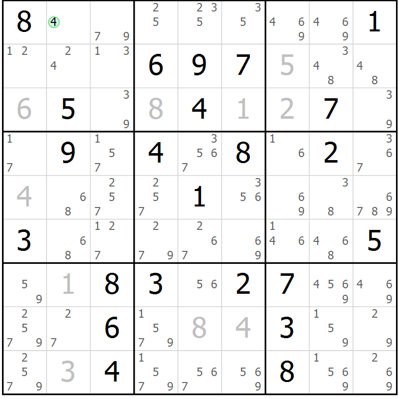 Position des candidats pour la solution de la Gr 45 page 48 du magazine de sudoku Maestro n° 101