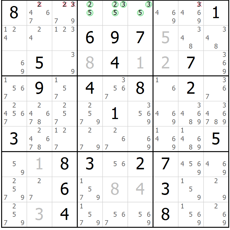 Position des candidats pour la solution de la Gr 45 page 48 du magazine de sudoku Maestro n° 101