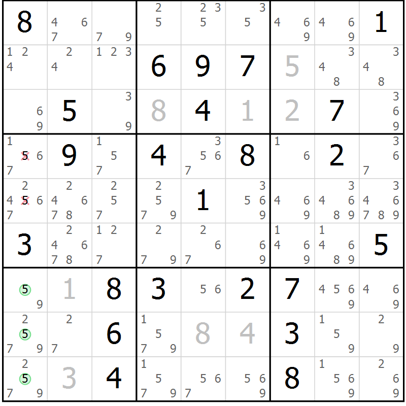 Position des candidats pour la solution de la Gr 45 page 48 du magazine de sudoku Maestro n° 101