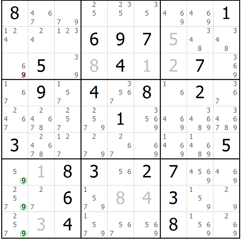 Position des candidats pour la solution de la Gr 45 page 48 du magazine de sudoku Maestro n° 101