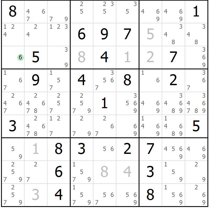 Position des candidats pour la solution de la Gr 45 page 48 du magazine de sudoku Maestro n° 101