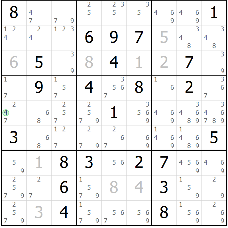Position des candidats pour la solution de la Gr 45 page 48 du magazine de sudoku Maestro n° 101