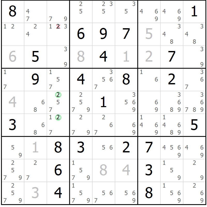 Position des candidats pour la solution de la Gr 45 page 48 du magazine de sudoku Maestro n° 101