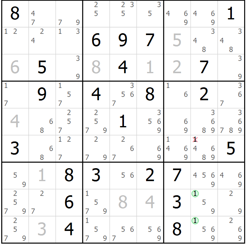 Position des candidats pour la solution de la Gr 45 page 48 du magazine de sudoku Maestro n° 101