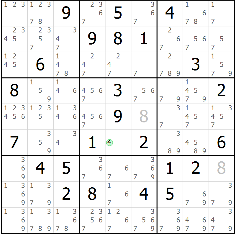 Position des candidats pour la solution de la Gr 46 page 49 du magazine de sudoku Maestro n° 101