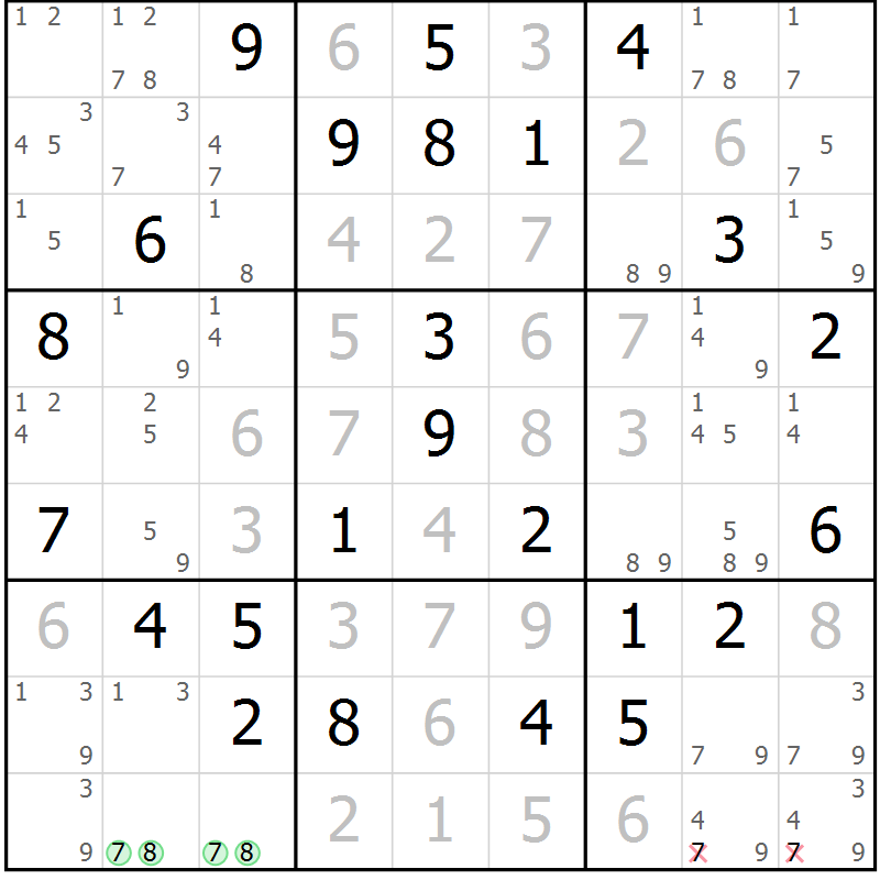 Position des candidats pour la solution de la Gr 46 page 49 du magazine de sudoku Maestro n° 101