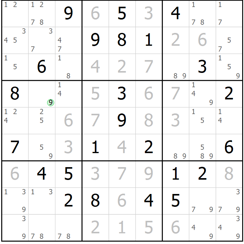 Position des candidats pour la solution de la Gr 46 page 49 du magazine de sudoku Maestro n° 101