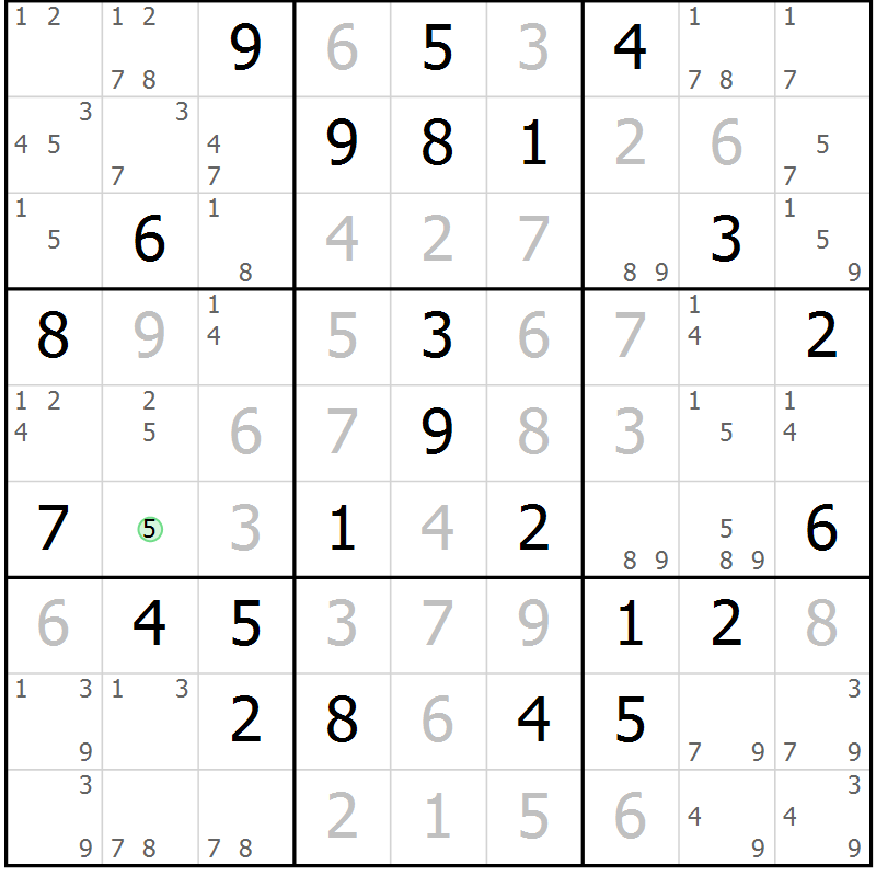 Position des candidats pour la solution de la Gr 46 page 49 du magazine de sudoku Maestro n° 101