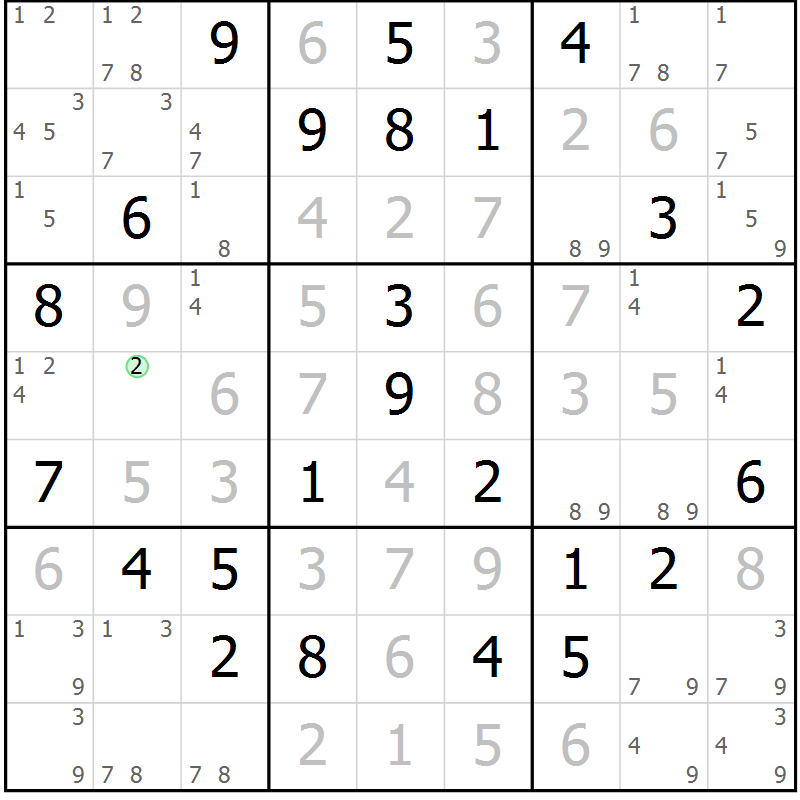 Position des candidats pour la solution de la Gr 46 page 49 du magazine de sudoku Maestro n° 101
