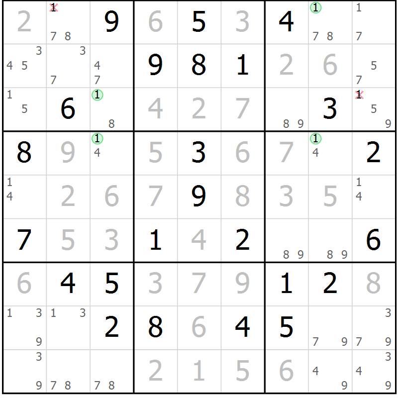 Position des candidats pour la solution de la Gr 46 page 49 du magazine de sudoku Maestro n° 101
