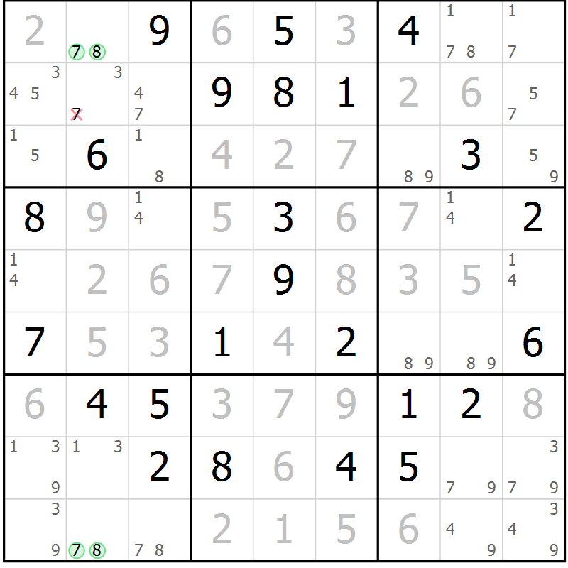 Position des candidats pour la solution de la Gr 46 page 49 du magazine de sudoku Maestro n° 101