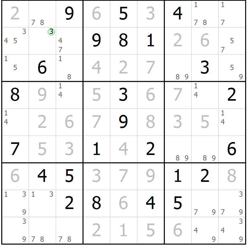 Position des candidats pour la solution de la Gr 46 page 49 du magazine de sudoku Maestro n° 101