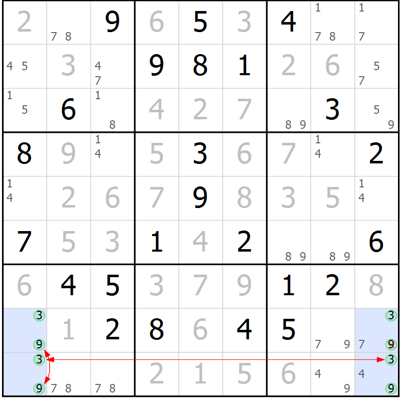 Position des candidats pour la solution de la Gr 46 page 49 du magazine de sudoku Maestro n° 101