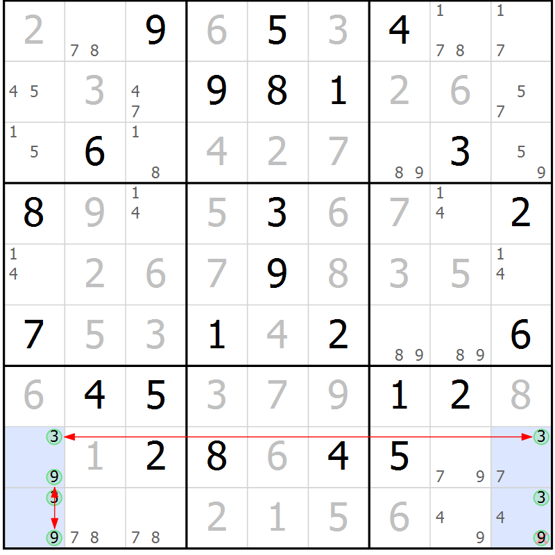 Position des candidats pour la solution de la Gr 46 page 49 du magazine de sudoku Maestro n° 101
