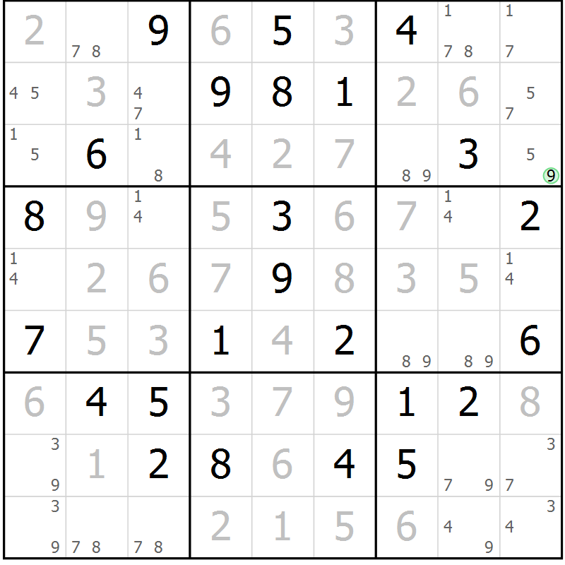 Position des candidats pour la solution de la Gr 46 page 49 du magazine de sudoku Maestro n° 101