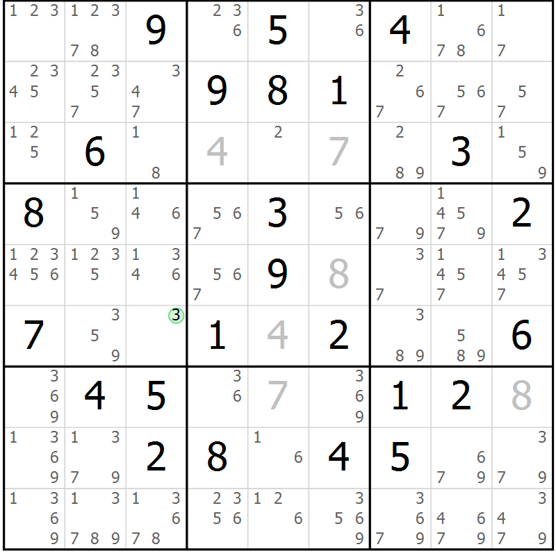 Position des candidats pour la solution de la Gr 46 page 49 du magazine de sudoku Maestro n° 101