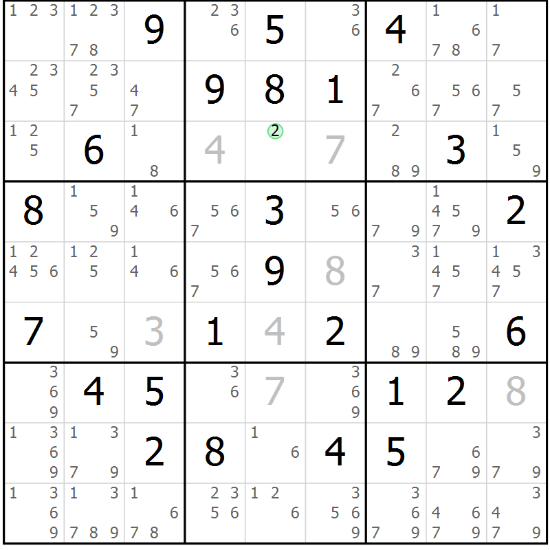 Position des candidats pour la solution de la Gr 46 page 49 du magazine de sudoku Maestro n° 101