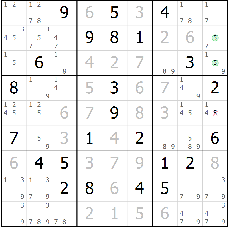 Position des candidats pour la solution de la Gr 46 page 49 du magazine de sudoku Maestro n° 101