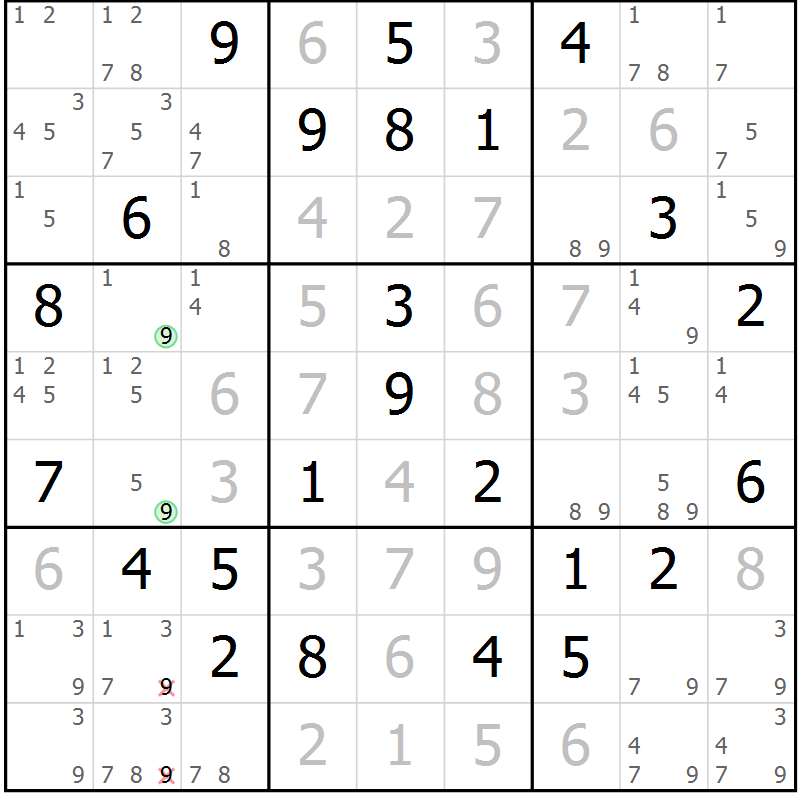 Position des candidats pour la solution de la Gr 46 page 49 du magazine de sudoku Maestro n° 101