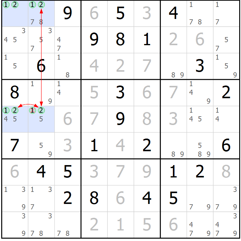 Position des candidats pour la solution de la Gr 46 page 49 du magazine de sudoku Maestro n° 101