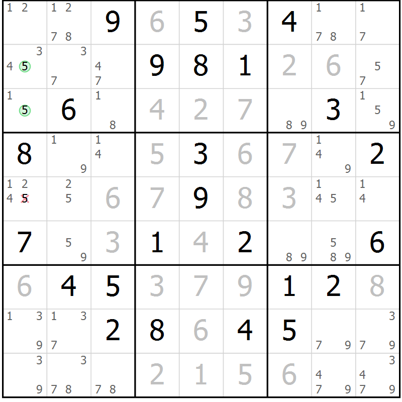 Position des candidats pour la solution de la Gr 46 page 49 du magazine de sudoku Maestro n° 101