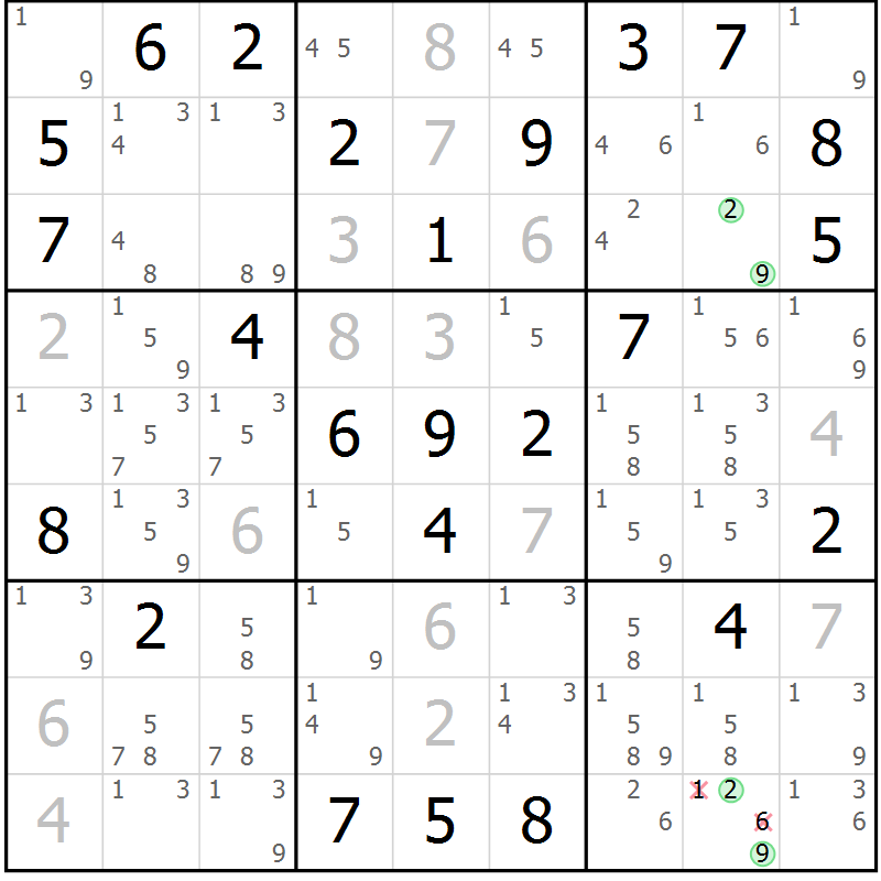 Position des candidats pour la solution de la Gr 47 page 50 du magazine de sudoku Maestro n° 101