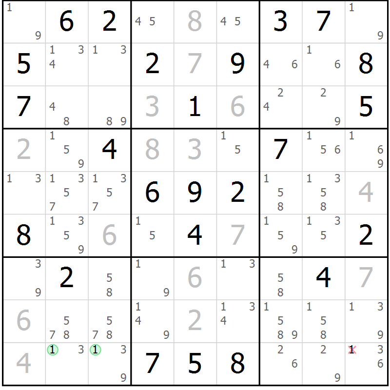 Position des candidats pour la solution de la Gr 47 page 50 du magazine de sudoku Maestro n° 101