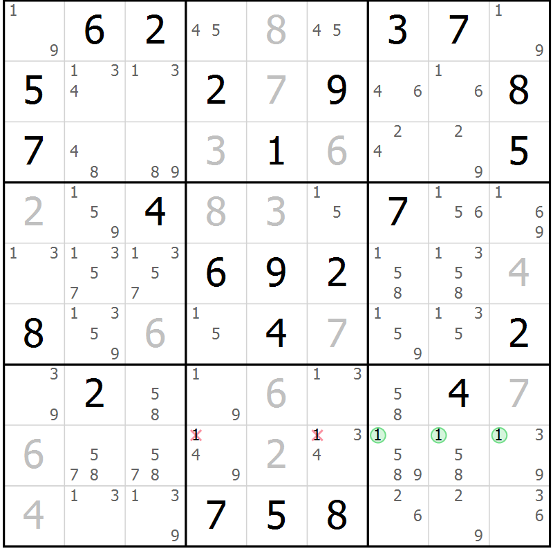 Position des candidats pour la solution de la Gr 47 page 50 du magazine de sudoku Maestro n° 101