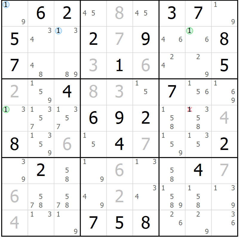 Position des candidats pour la solution de la Gr 47 page 50 du magazine de sudoku Maestro n° 101