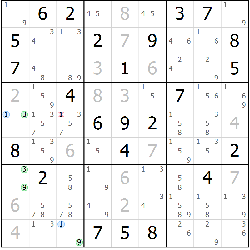 Position des candidats pour la solution de la Gr 47 page 50 du magazine de sudoku Maestro n° 101