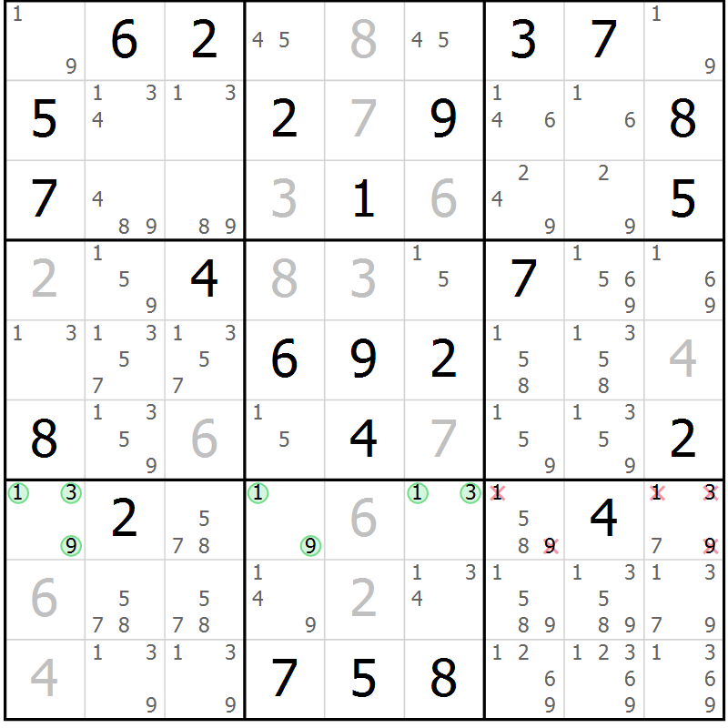 Position des candidats pour la solution de la Gr 47 page 50 du magazine de sudoku Maestro n° 101