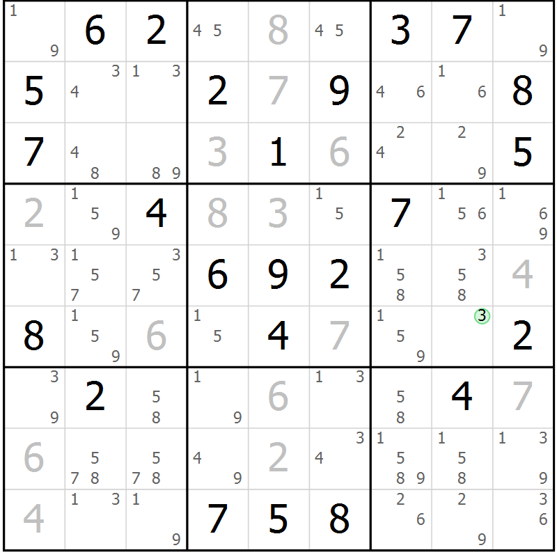 Position des candidats pour la solution de la Gr 47 page 50 du magazine de sudoku Maestro n° 101