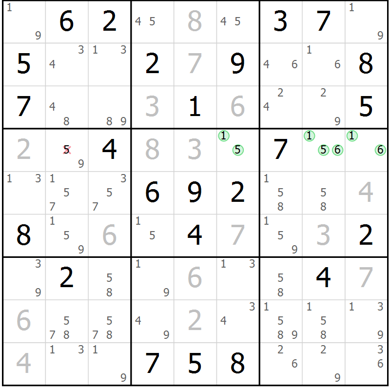 Position des candidats pour la solution de la Gr 47 page 50 du magazine de sudoku Maestro n° 101