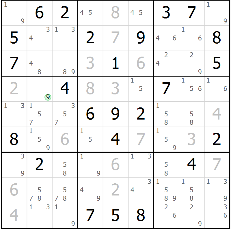 Position des candidats pour la solution de la Gr 47 page 50 du magazine de sudoku Maestro n° 101