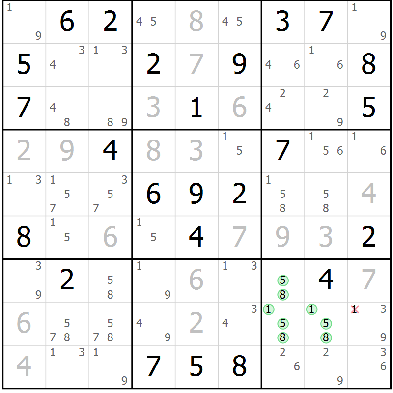 Position des candidats pour la solution de la Gr 47 page 50 du magazine de sudoku Maestro n° 101