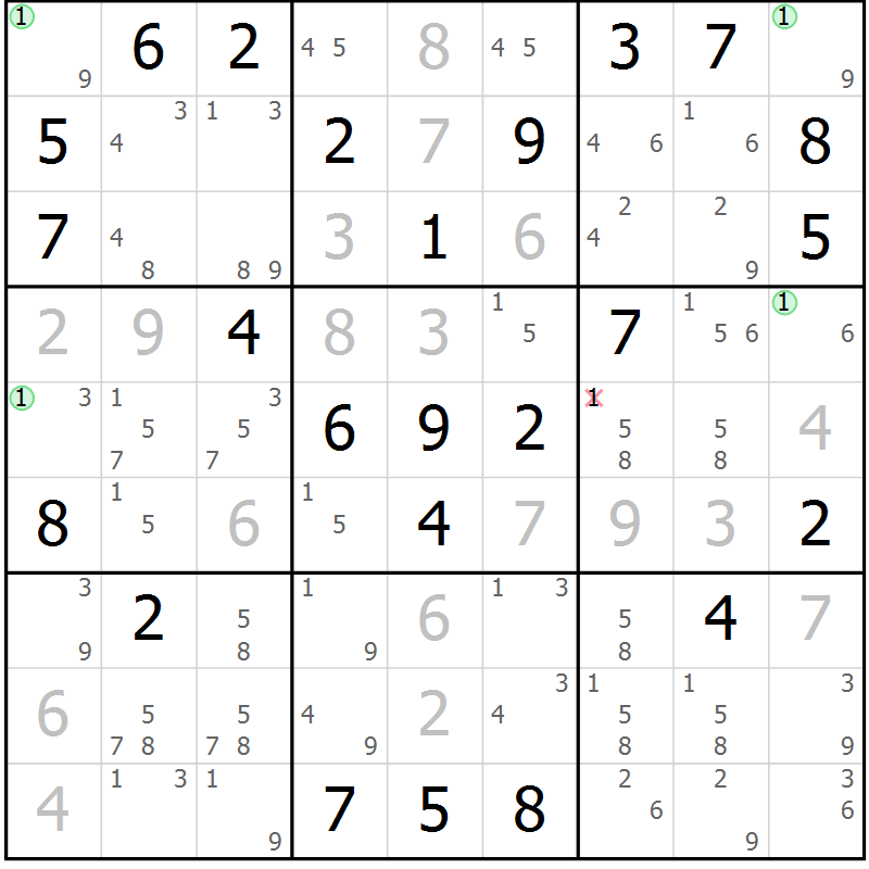 Position des candidats pour la solution de la Gr 47 page 50 du magazine de sudoku Maestro n° 101