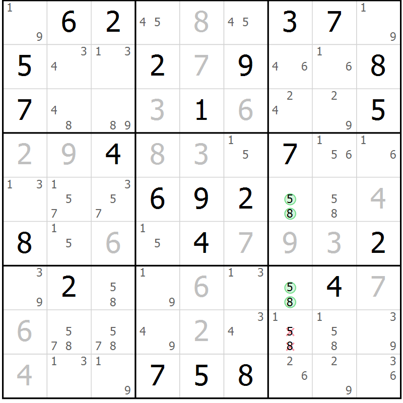 Position des candidats pour la solution de la Gr 47 page 50 du magazine de sudoku Maestro n° 101