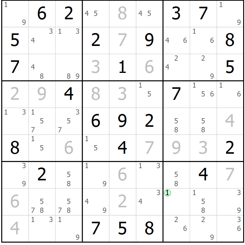 Position des candidats pour la solution de la Gr 47 page 50 du magazine de sudoku Maestro n° 101